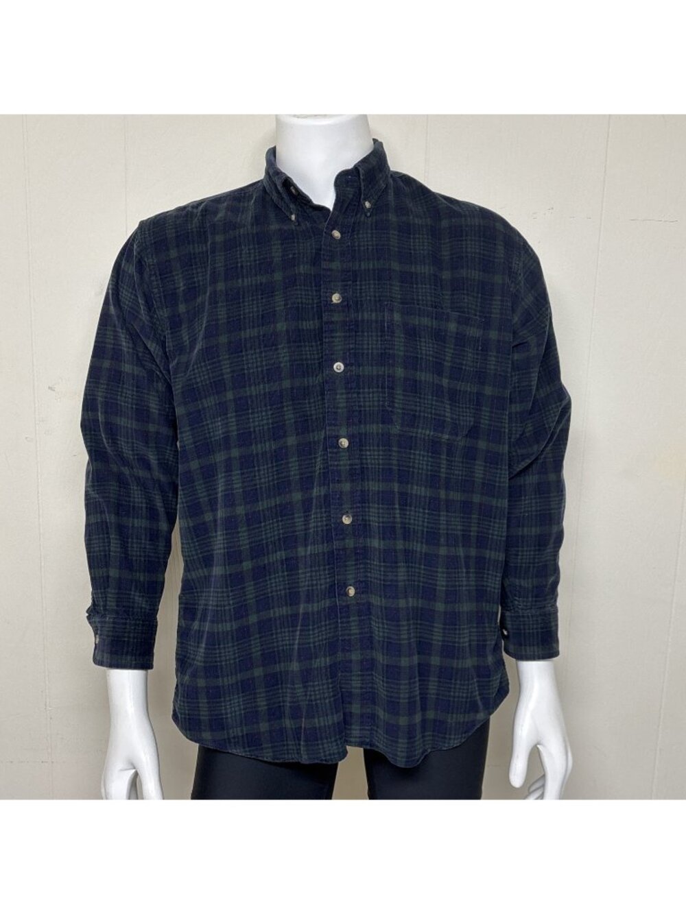 Pendleton Corduroy Shirt Mens M Green Plaid Cotton Button Down Long Sleeve